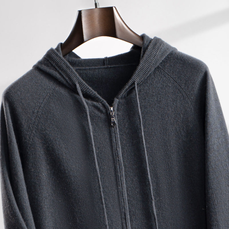 Men's Cashmere Hoodie Zip-Up Knit Cardigan Jacket