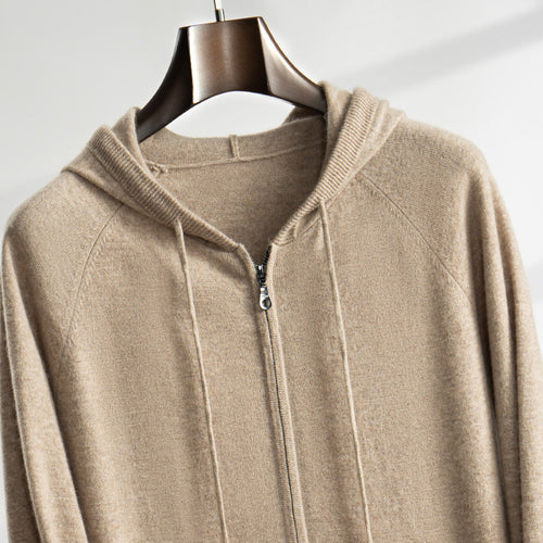 Men's Cashmere Hoodie Zip-Up Knit Cardigan Jacket