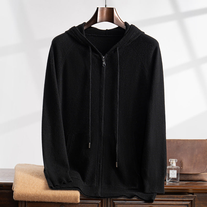 Men's Cashmere Hoodie Zip-Up Knit Cardigan Jacket