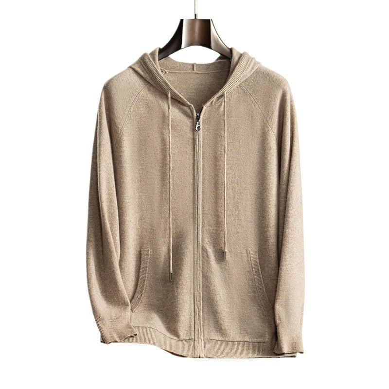 Men's Cashmere Hoodie Zip-Up Knit Cardigan Jacket